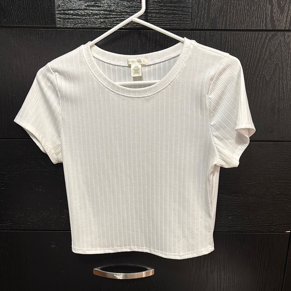Bozzolo White Ribbed Crop T-Shirt